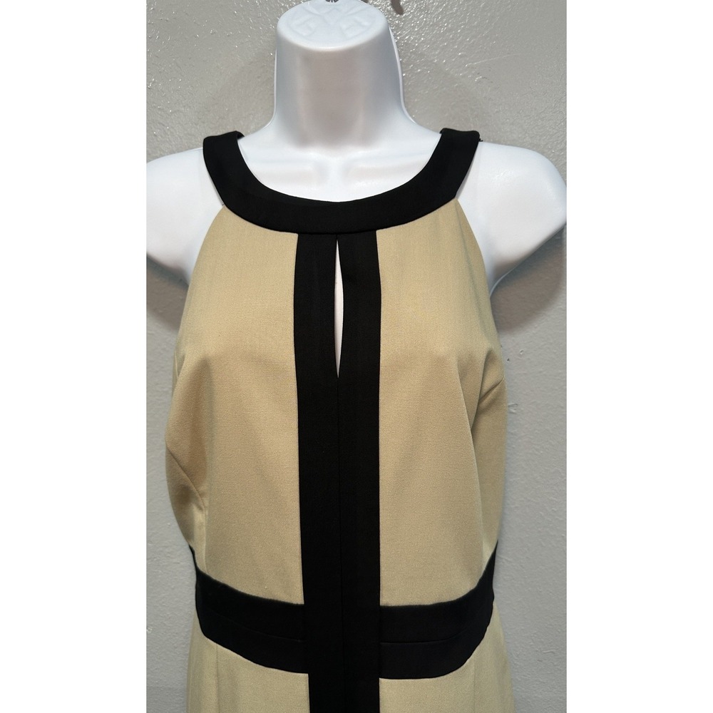 Ann Taylor Sheath Dress Women's Sz 10 Sleeveless Tan Black Lined Sleeveless Zip